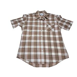 Vintage h.i.s Plaid Short Sleeve Cotton Button-Up Shirt‎ Relaxed Fit Men's L